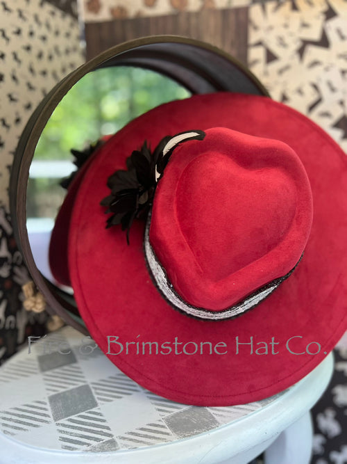 Western Rancher Hat - Embellishments - Black Floral (Heart) in Rosebud Red
