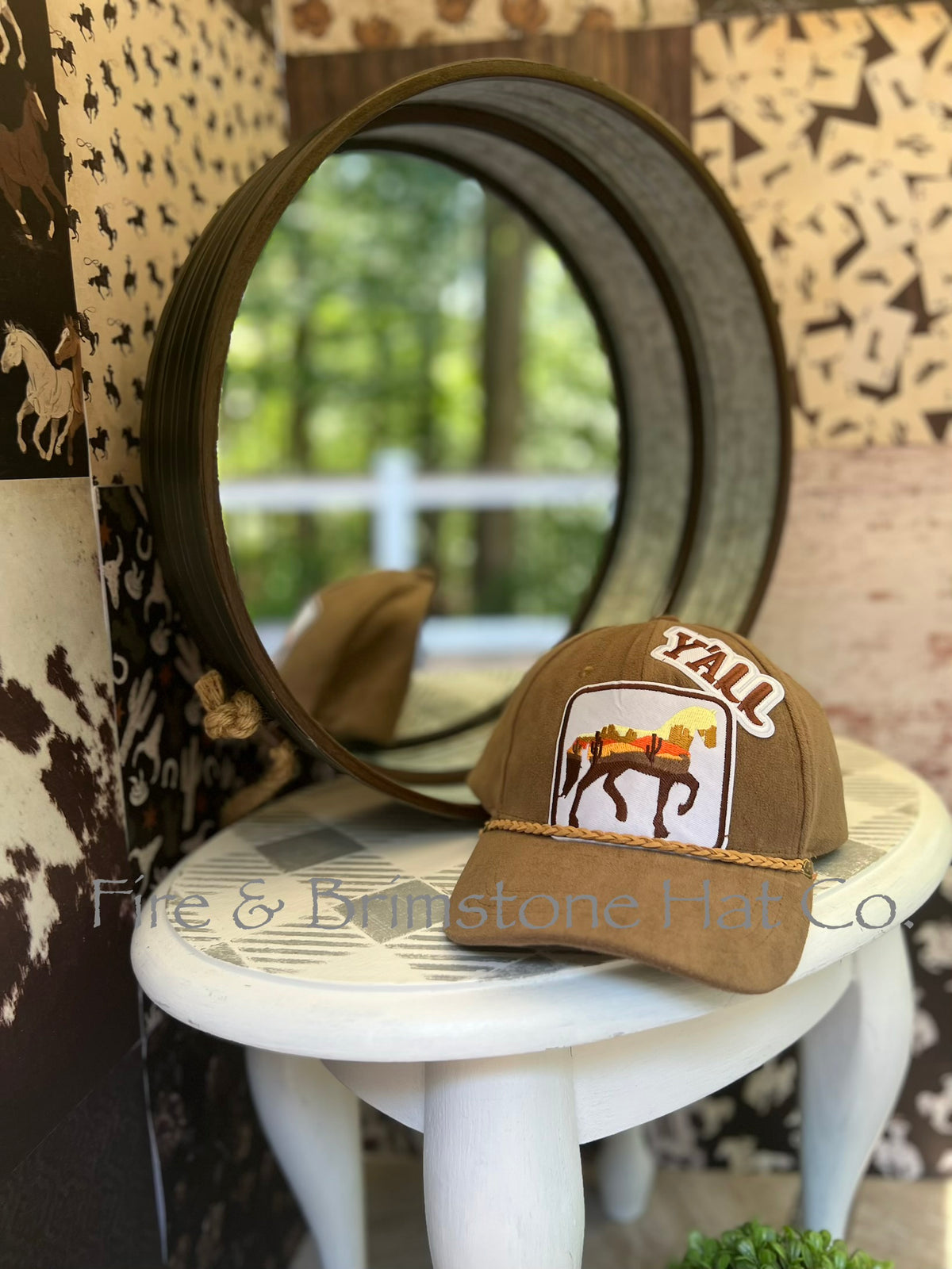 Western/Beach Caps - Y'all in Topaz Gemstone Vegan Suede