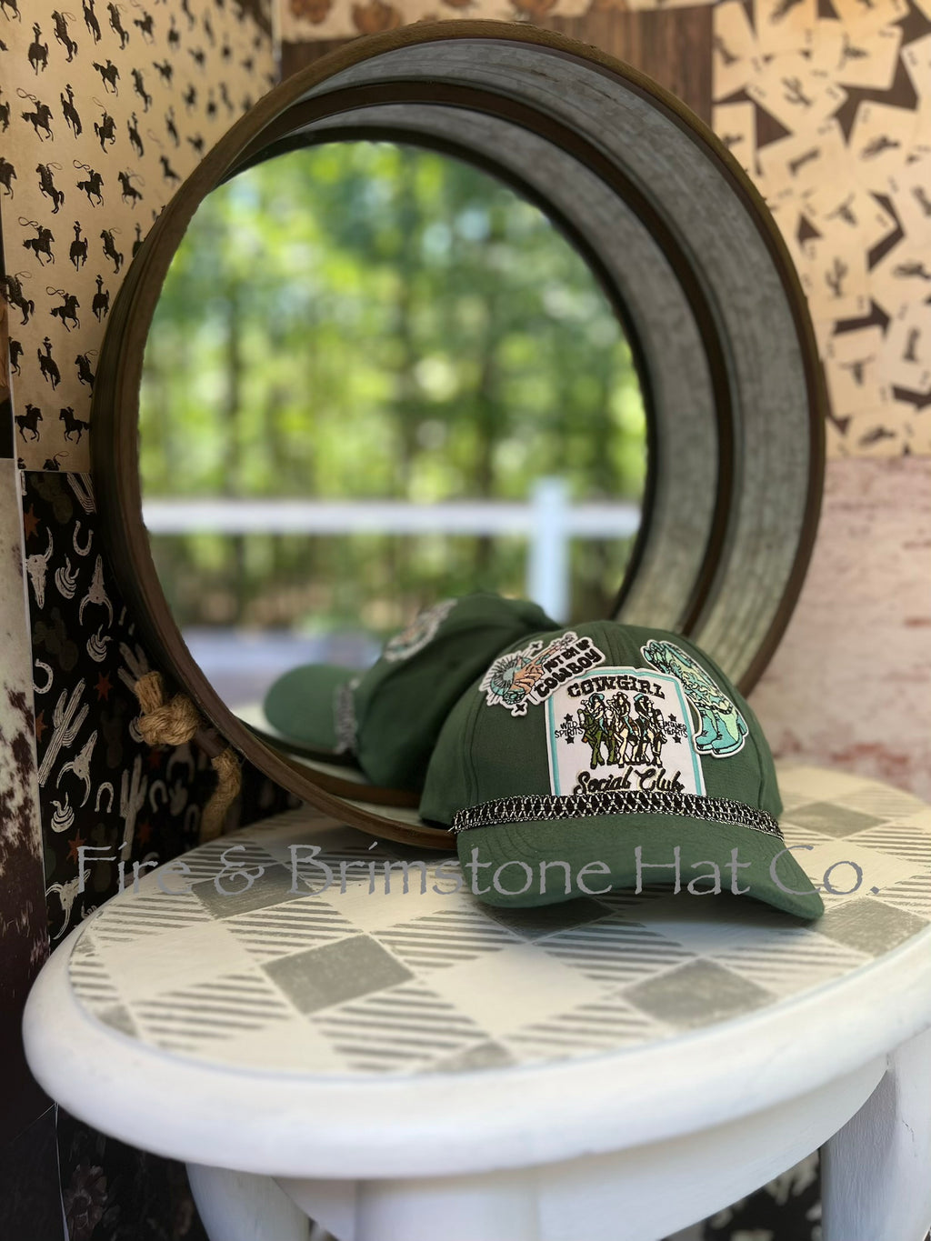 Western/Beach Caps - Cowgirl Social Club in Dark Forest Green Vegan Suede