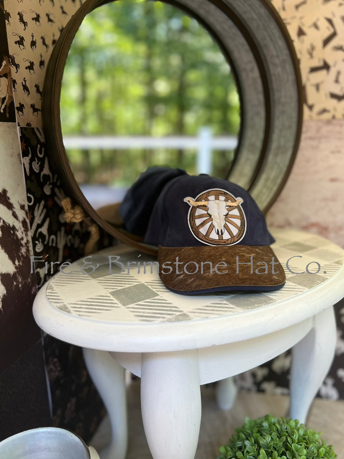 Western/Beach Caps - Longhorn in Anchor Navy Vegan Suede w/Cowhide Brim
