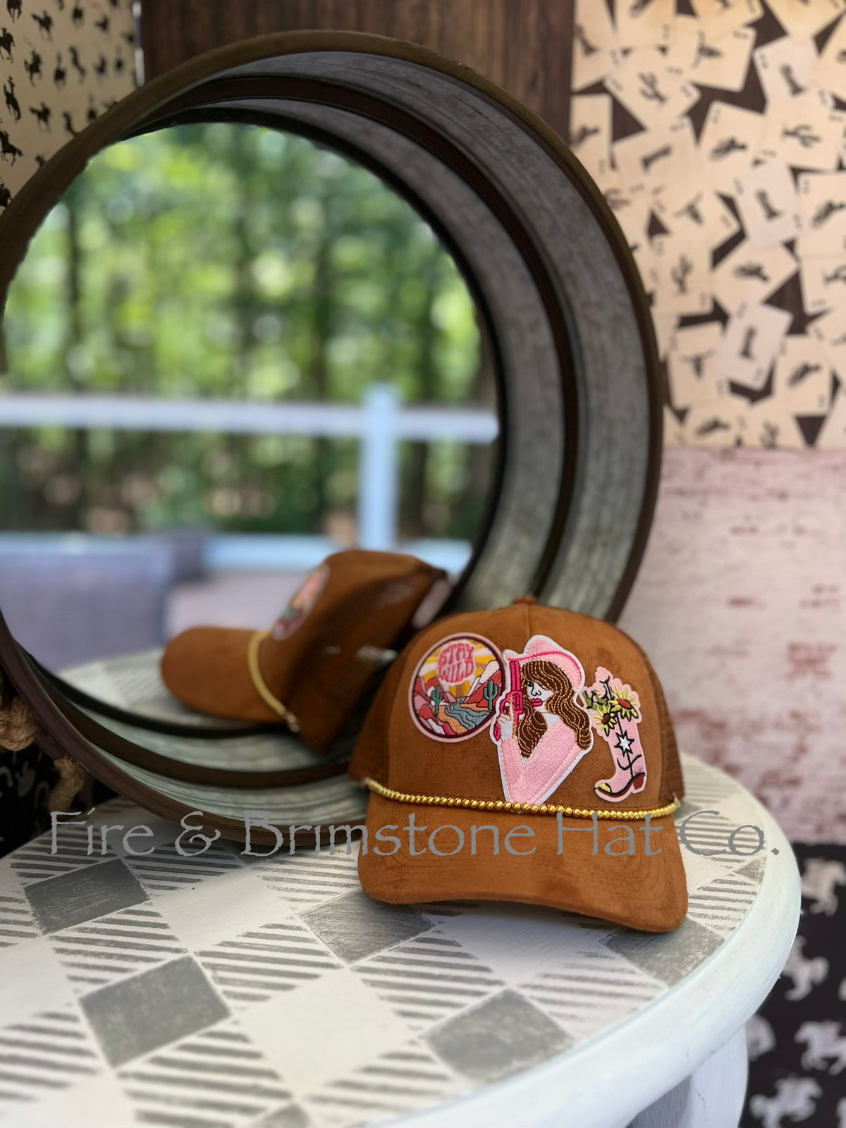 Western/Beach Caps - Stay Wild in Rust Vegan Suede