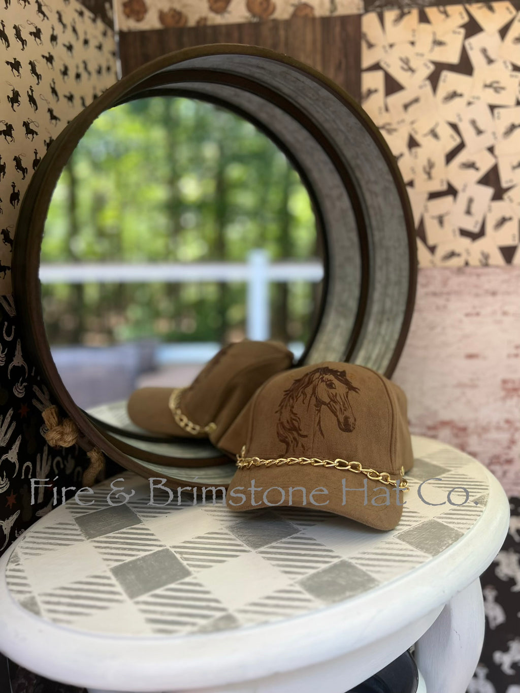 Western/Beach Caps - Horse Head in Topaz Gemstone (Lasered)