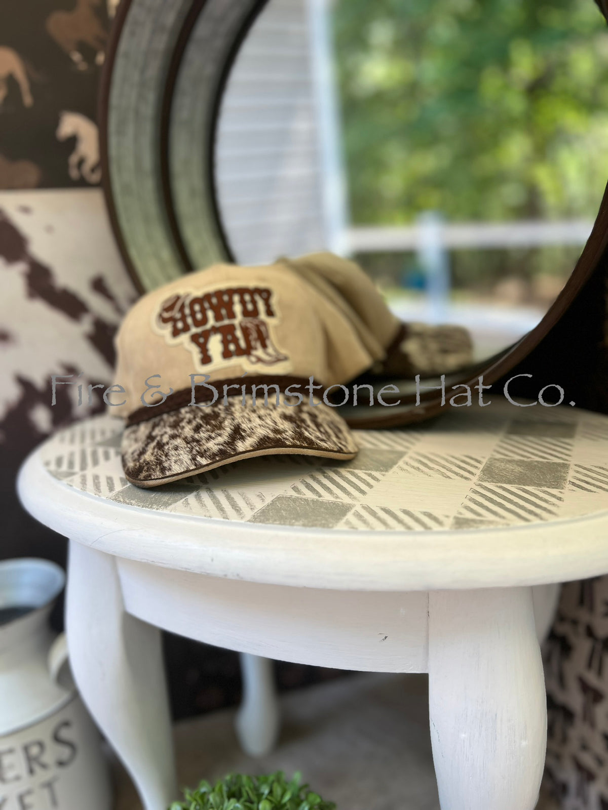 Western/Beach Caps - Howdy Y'all in Cream Vegan Suede w/Cowhide Brim