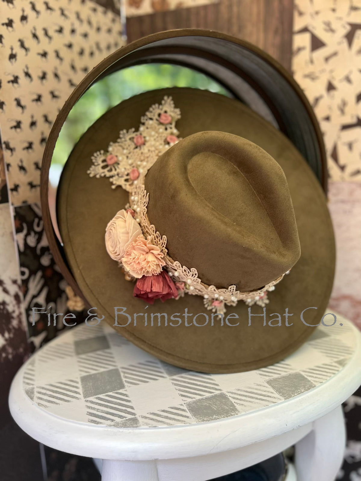 Western Rancher Hat - Embellishments - Roses and Lace in Weathered Rock