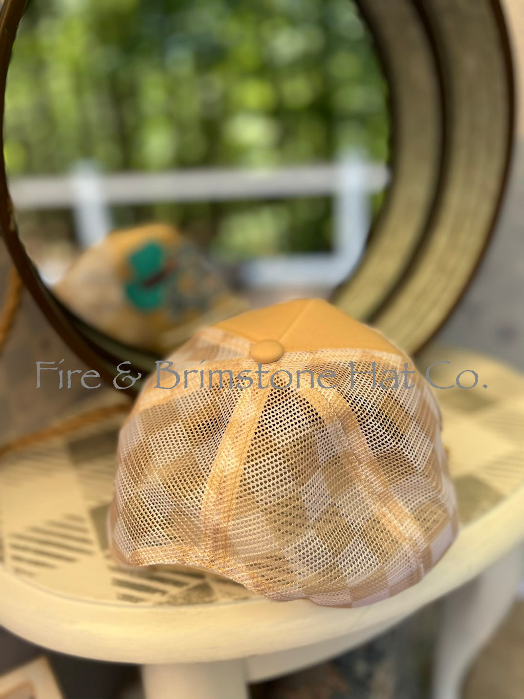 Western/Beach Caps - Howdy in Beige w/Checkerboard Back