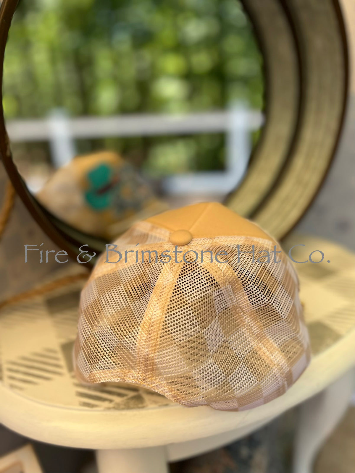 Western/Beach Caps - Howdy in Beige w/Checkerboard Back