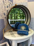 Western/Beach Caps - Lotus Flower in Blue Fin Vegan Suede