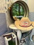 Colored Straw Hat with Cowboys & Tequila Patch in Shell Pink