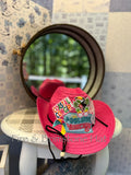Colored Straw Hat with Coastal Cowgirl Patch in Hibiscus Flower