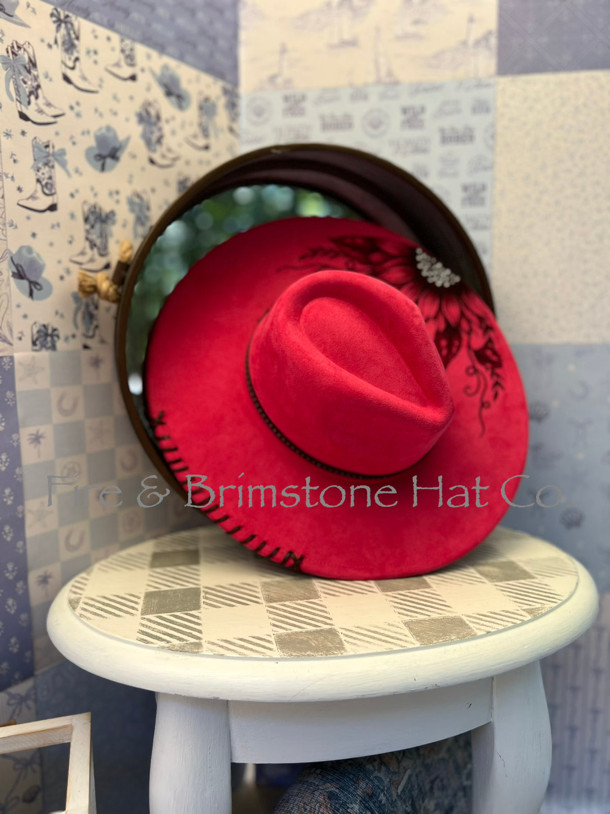 Western Rancher Hat - Laser & Embellishments - Sunflower in Hibiscus Flower