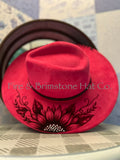 Western Rancher Hat - Laser & Embellishments - Sunflower in Hibiscus Flower