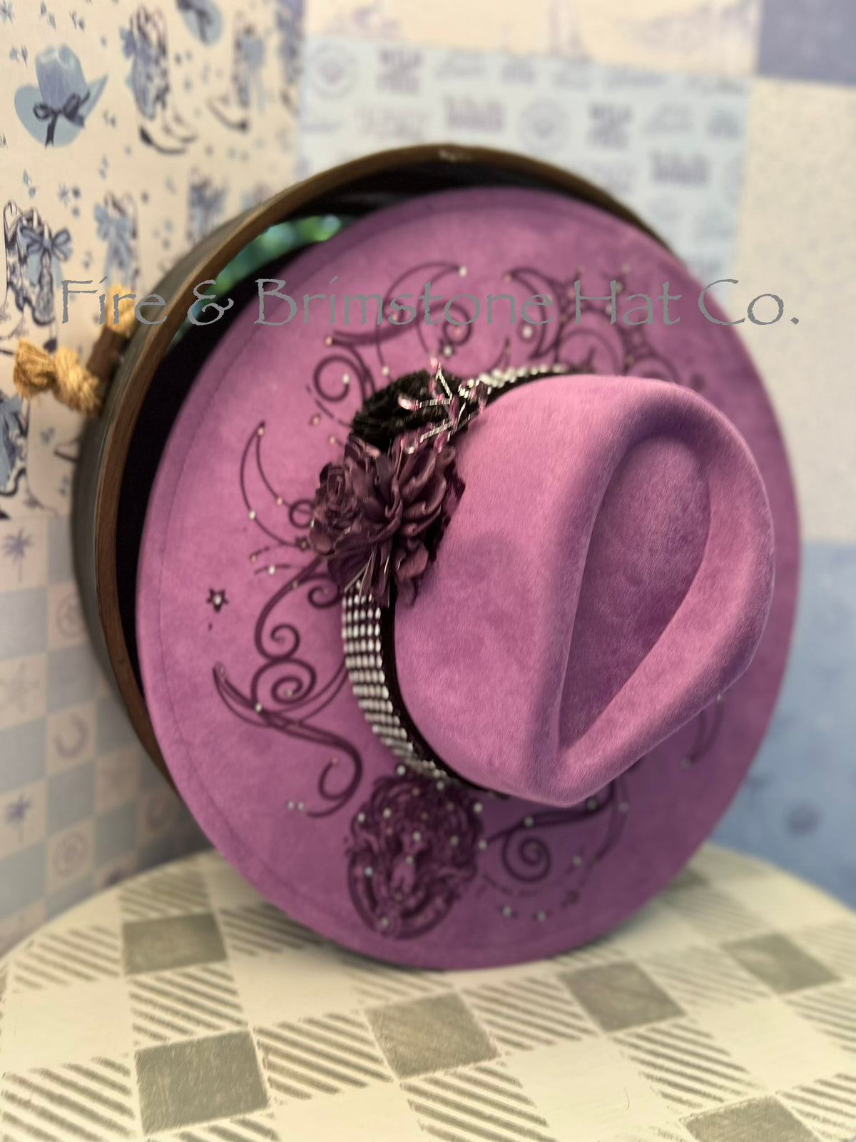 Western Rancher Hat - Laser & Embellishments - Namaste in Purple Tulips