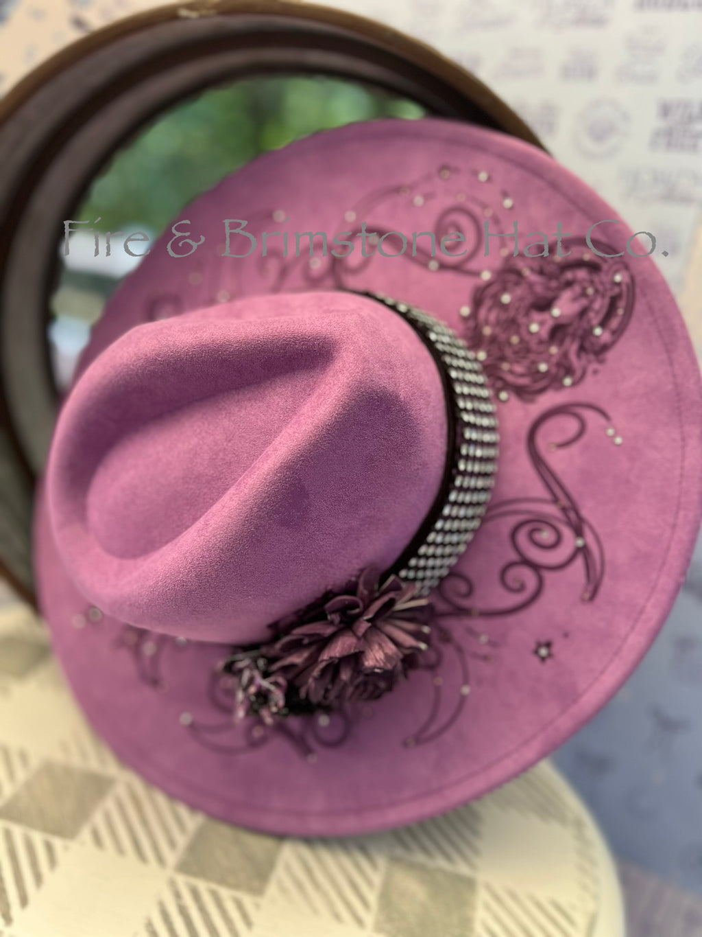 Western Rancher Hat - Laser & Embellishments - Namaste in Purple Tulips