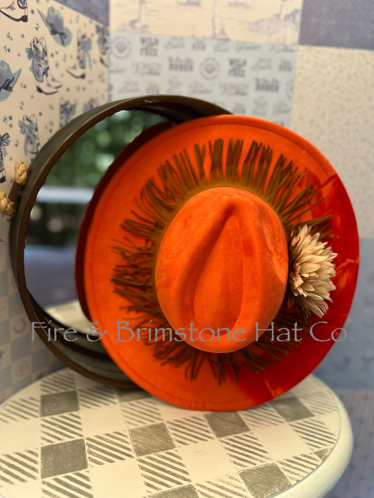 Western Rancher Hat - Laser & Embellishments - Fringe in Tango Coral