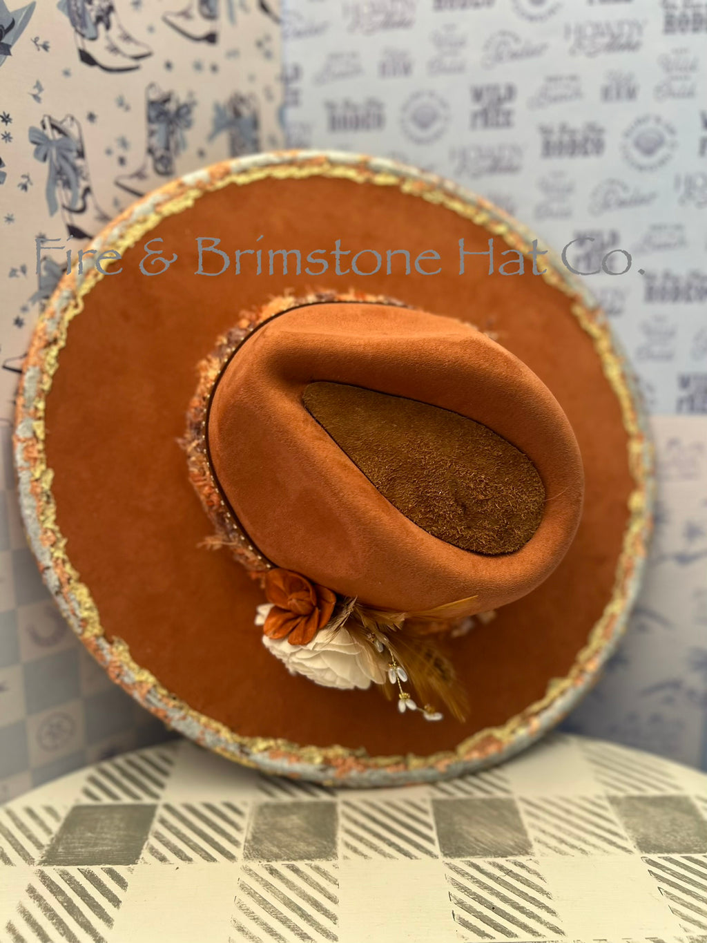 Western Rancher Hat - Embellishments - Floral and Metallic Flake in Chili Powder