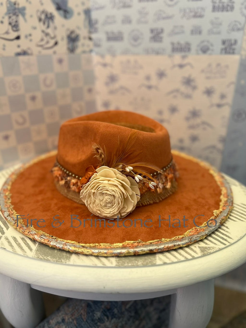 Western Rancher Hat - Embellishments - Floral and Metallic Flake in Chili Powder