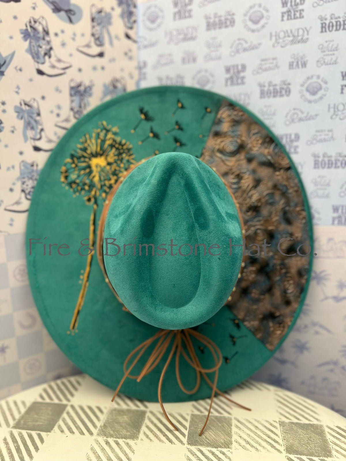 Western Rancher Hat - Laser & Embellishments - Dandelions in Mermaid Tail