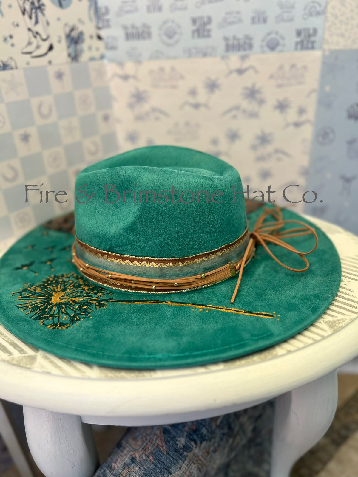 Western Rancher Hat - Laser & Embellishments - Dandelions in Mermaid Tail