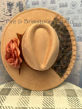 Western Rancher Hat - Embellishments - Floral/Faux Leather in Iced Peach