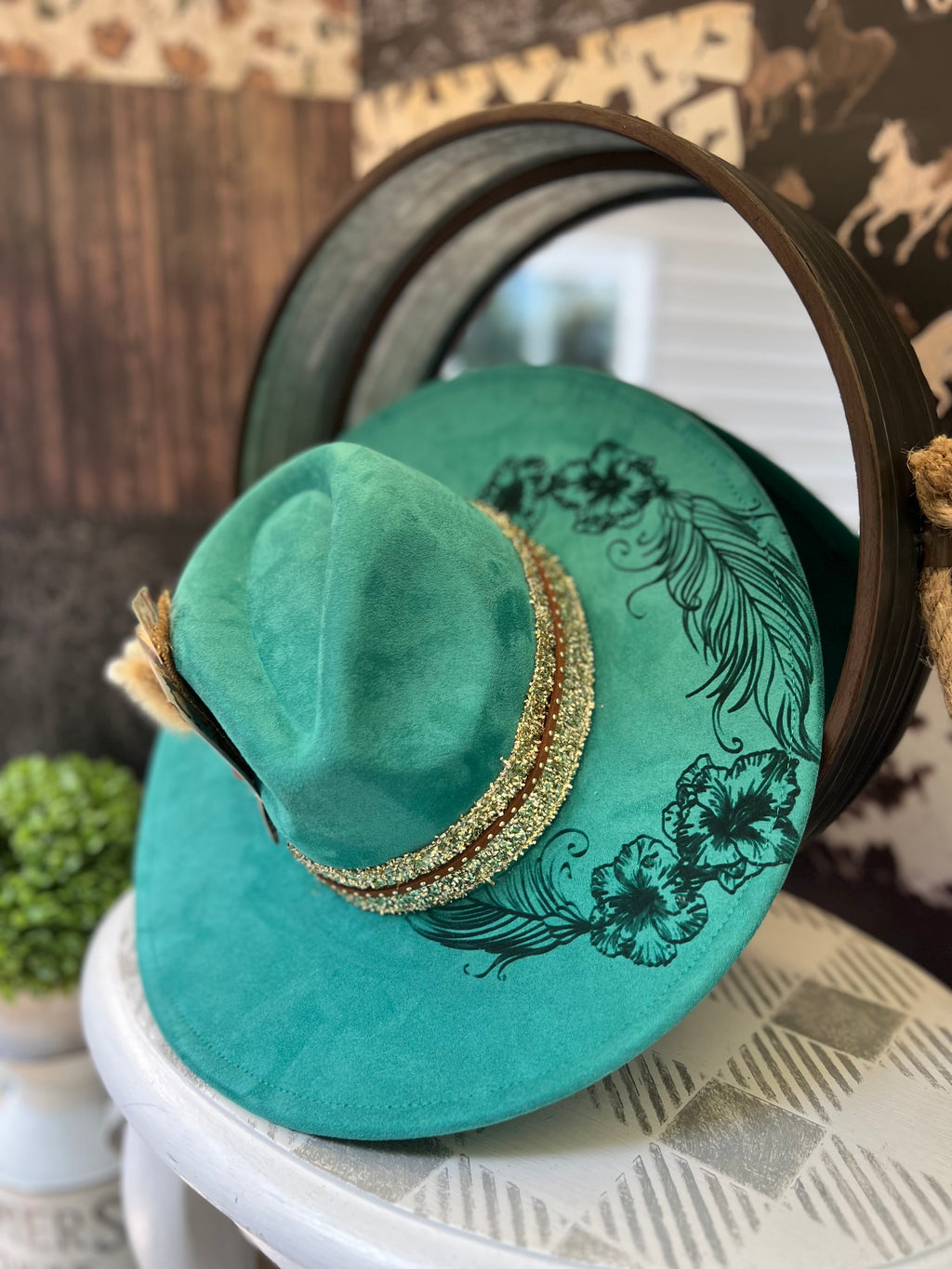 Western Rancher Hat - Laser & Embellishments - Play Your Cards Right in Mermaid Tail