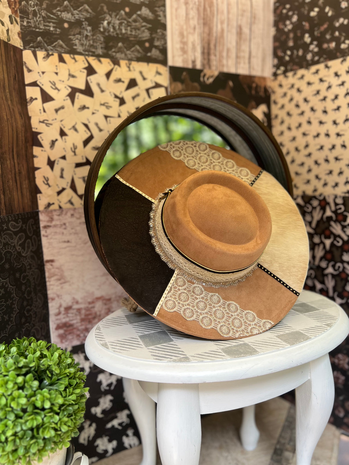 Western Rancher Hat - Laser & Embellishments - Leopard Under the Brim in Sweet Tea