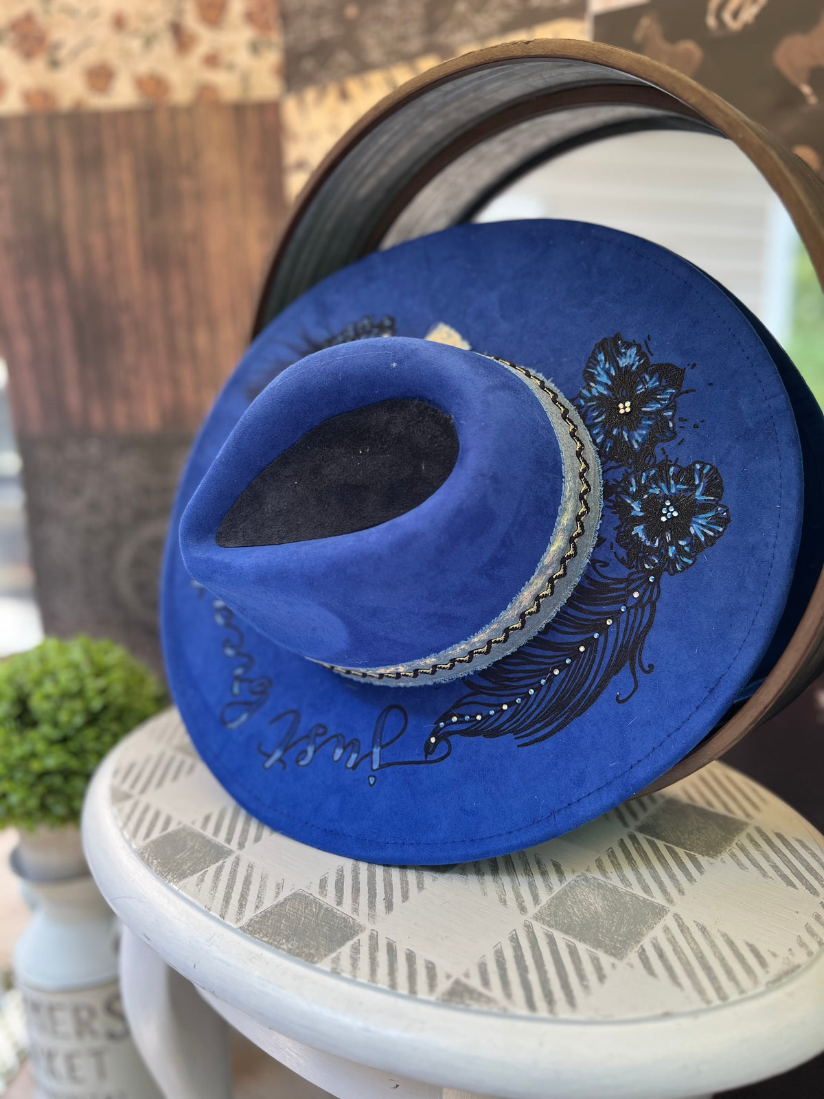 Western Rancher Hat - Laser & Embellishments - Just Breathe in Blue Fin