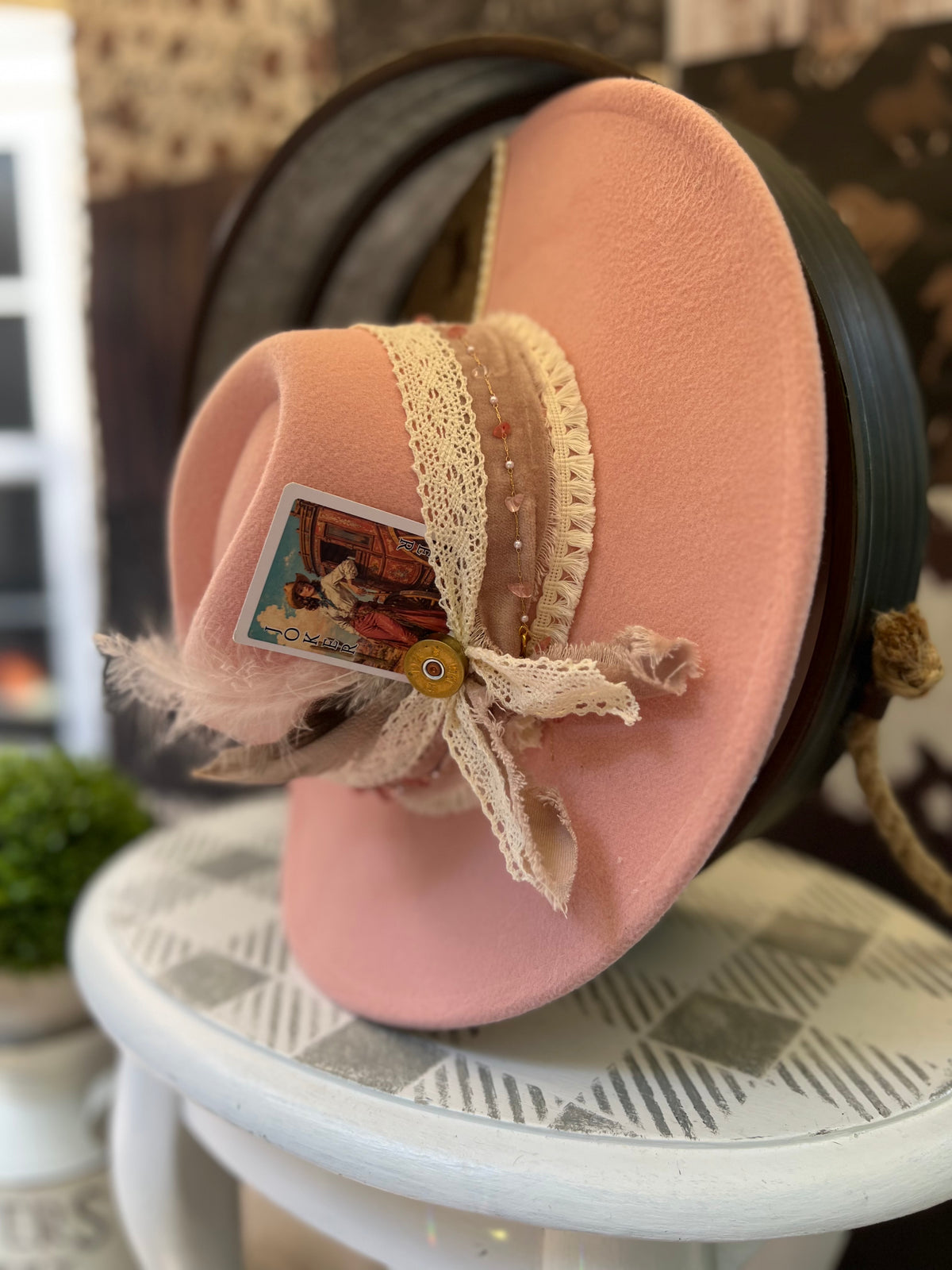 Western Rancher Hat - Laser & Embellishments - Sunflower Under the Brim in Pink Macaroon