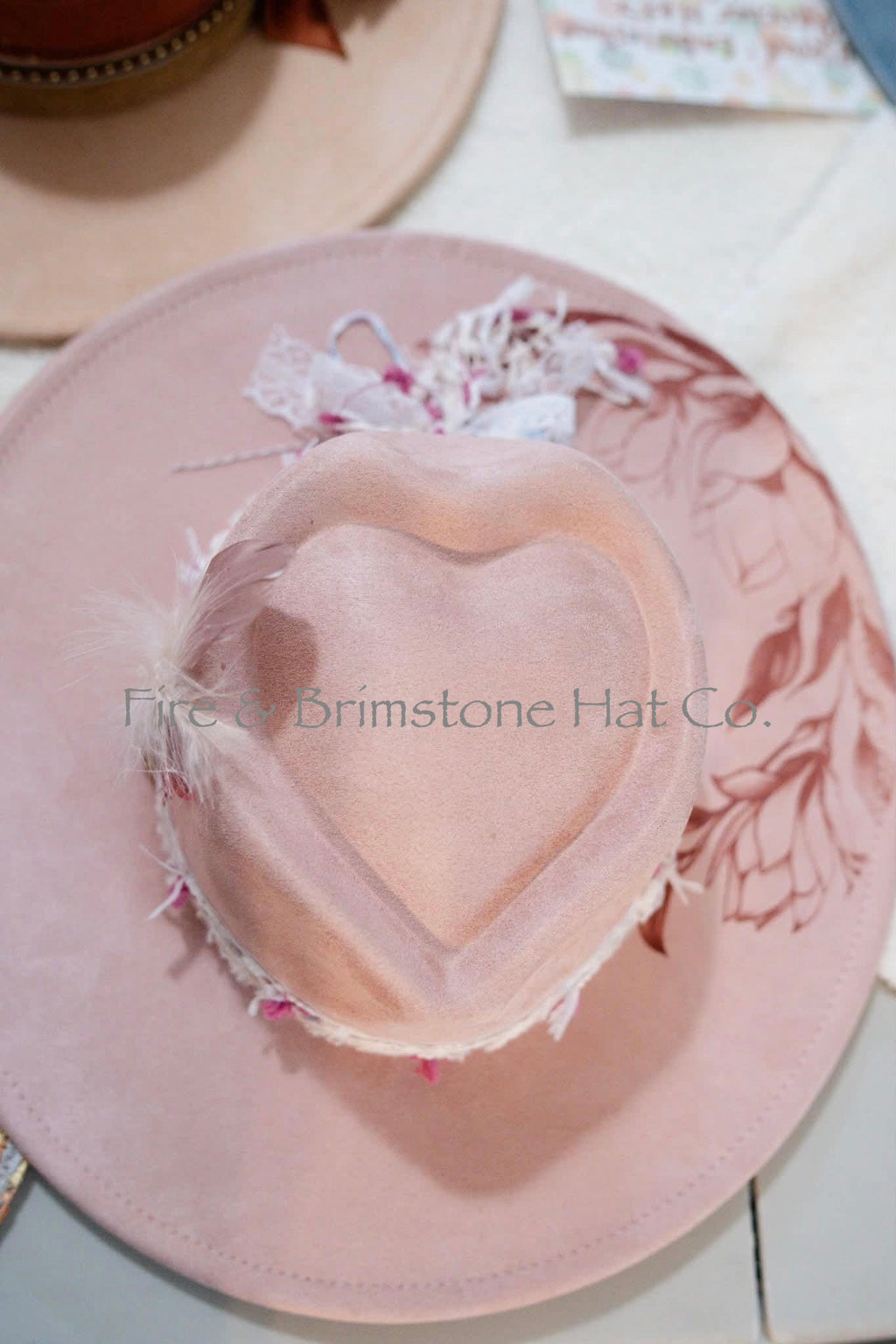 Western Rancher Hat - Laser & Embellishments - Floral (Heart) in Pink Macaroon