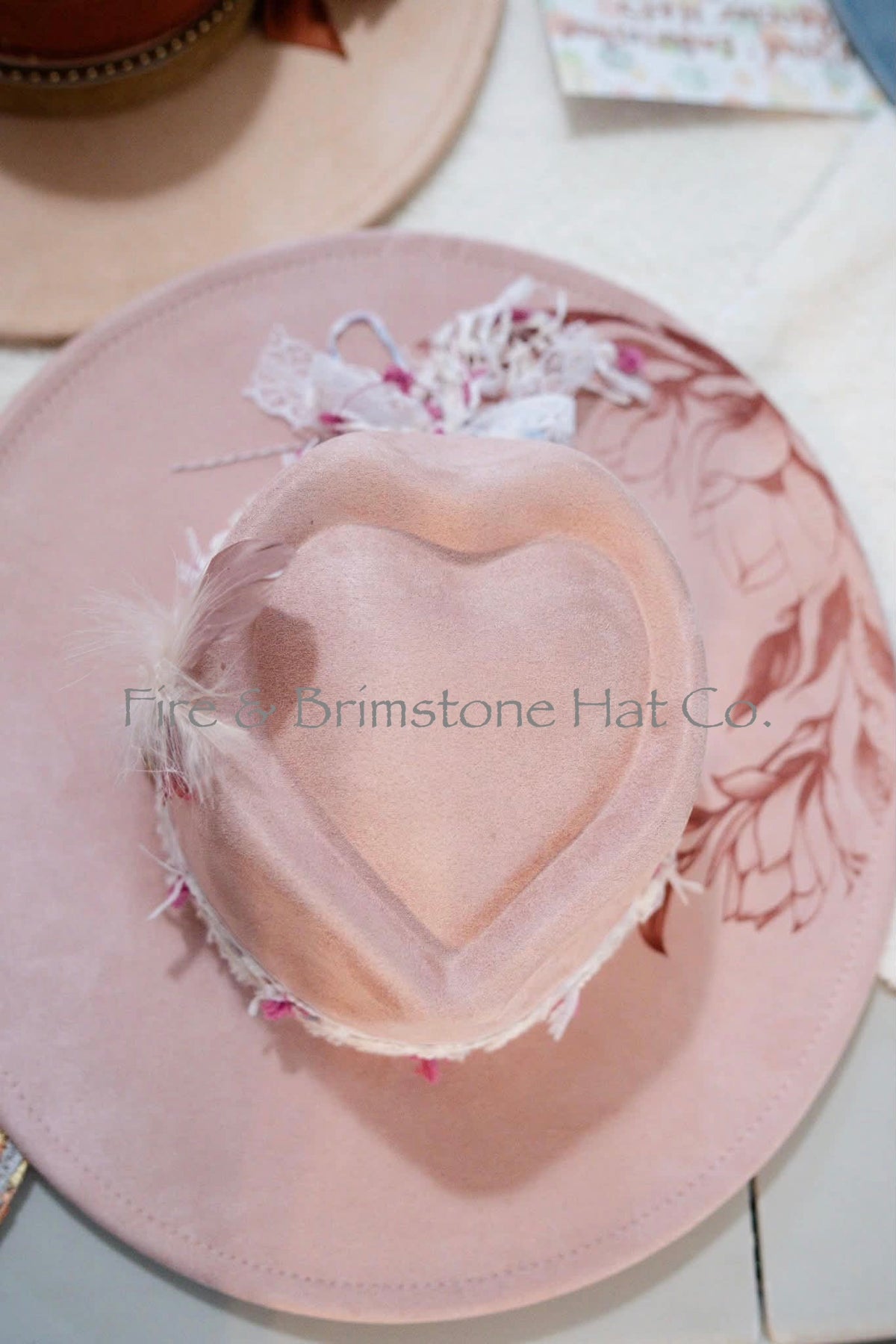 Western Rancher Hat - Laser & Embellishments - Floral (Heart) in Pink Macaroon