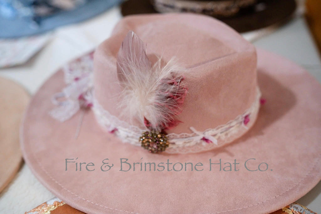 Western Rancher Hat - Laser & Embellishments - Floral (Heart) in Pink Macaroon