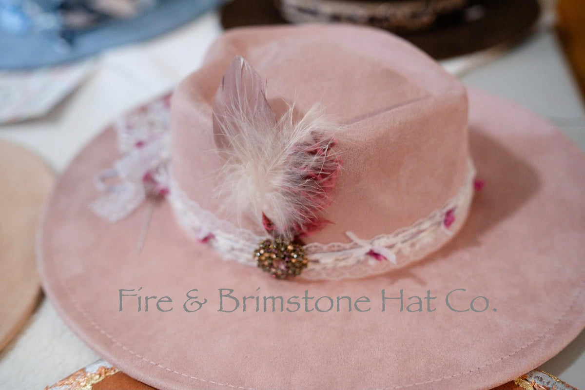 Western Rancher Hat - Laser & Embellishments - Floral (Heart) in Pink Macaroon